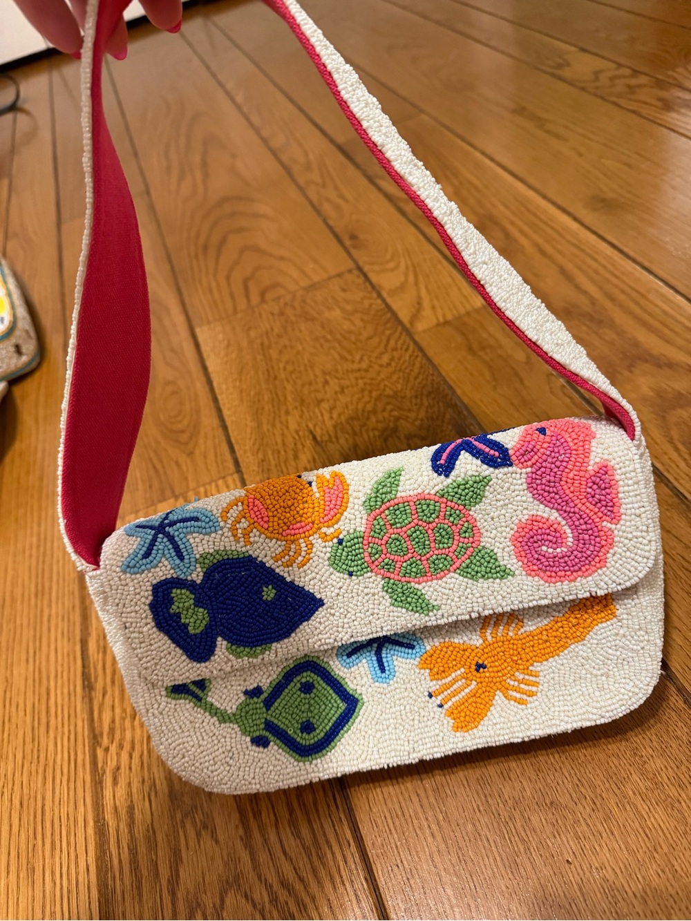 Beaded Sea Creatures Shoulder Bag - Pink Strap